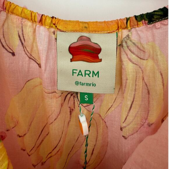 Farm Rio Midi Dress Banana Taste Off The Shoulder Pink Yellow nwt Size Small S - Picture 5 of 9